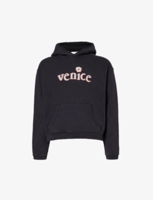 Shop Erl Venice Branded Boxy-fit Cotton-blend Hoody In Black
