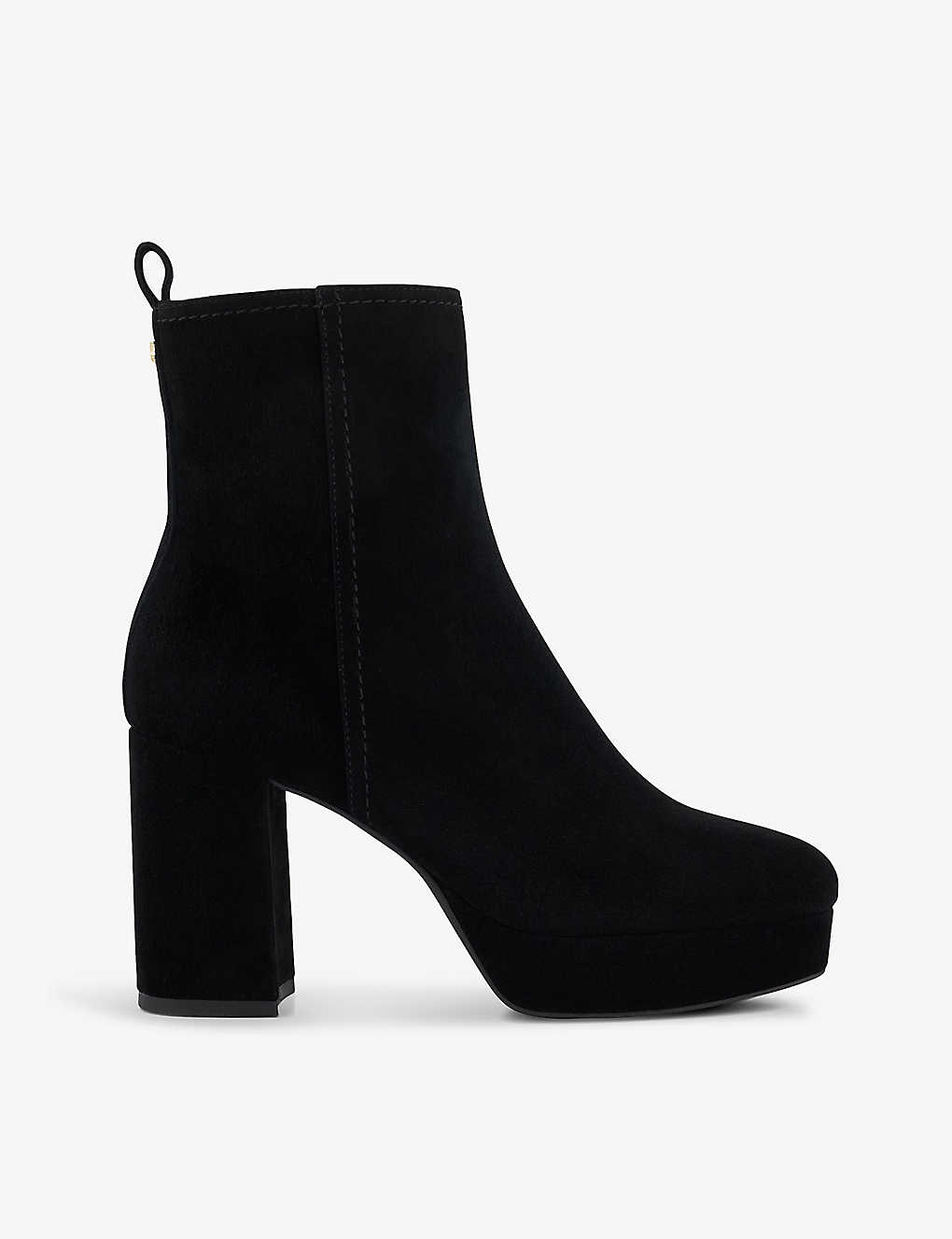 Dune Womens Black-suede Oona Logo-embellished Suede Platform Ankle Boots