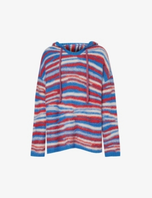Shop Erl Mens Red Blue Oversized Striped Knitted Hoody