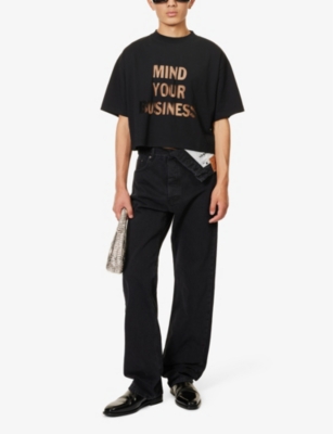 Shop Honey Dijon Mens Black Mind Your Business Sheer-text Boxy-fit Cotton-jersey T-shirt