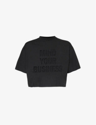 Honey Dijon Mens Black Mind Your Business Sheer-text Boxy-fit Cotton-jersey  T-shirt | ModeSens