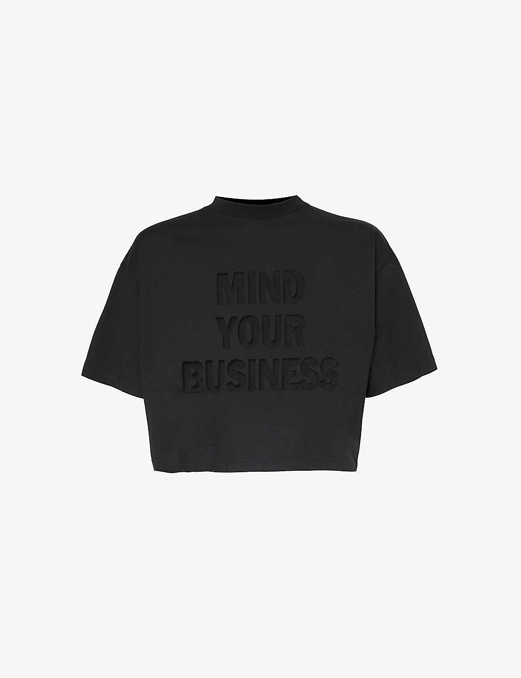 Honey Dijon Mens Black Mind Your Business Sheer-text Boxy-fit Cotton-jersey T-shirt