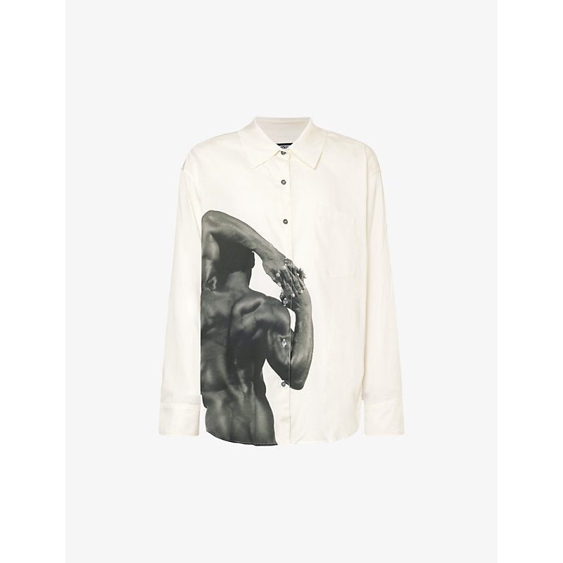Honey Dijon Mens White X Mapplethorpe Graphic-print Relaxed-fit Woven Shirt