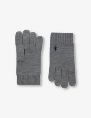 Polo Ralph Lauren Logo Embroidered Knitted Gloves In Fawn Grey Heather