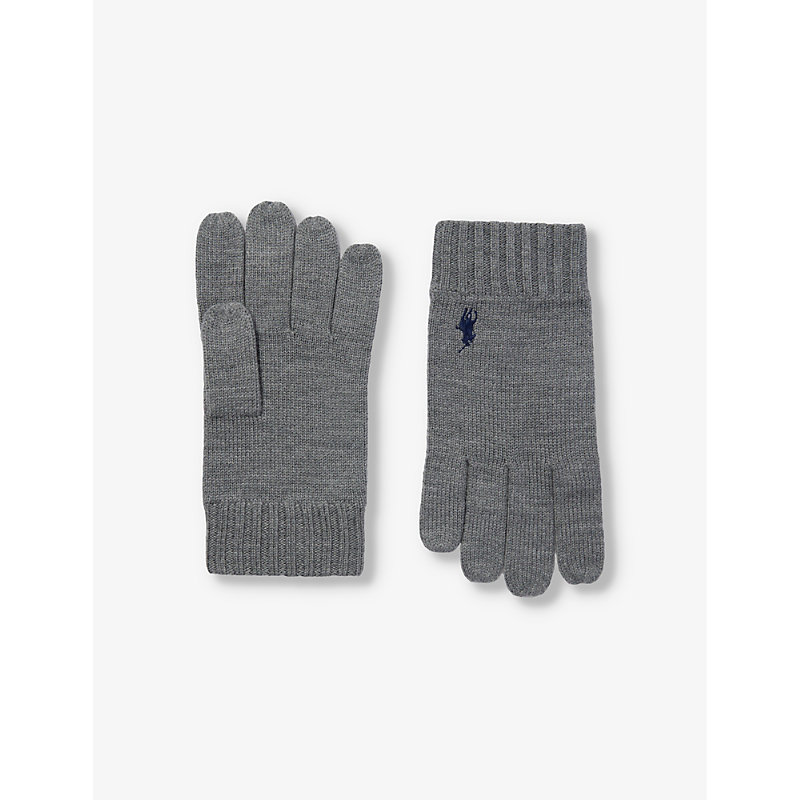 Polo Ralph Lauren Logo Embroidered Knitted Gloves In Fawn Grey Heather