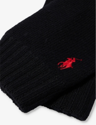 Shop Polo Ralph Lauren Mens Polo Black Brand-print Wool Gloves