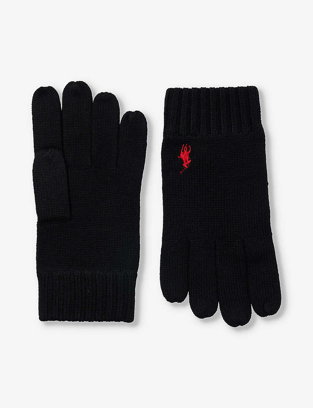Shop Polo Ralph Lauren Mens Polo Black Brand-print Wool Gloves