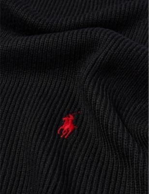 Shop Polo Ralph Lauren Brand-embroidered Ribbed Wool Scarf In Polo Black