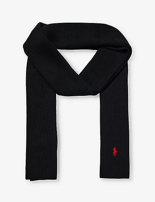 POLO RALPH LAUREN: Brand-embroidered ribbed wool scarf
