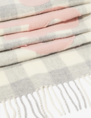 Shop Acne Studios Womens Grey/pink Veda Tasselled-trim Wool-blend Scarf