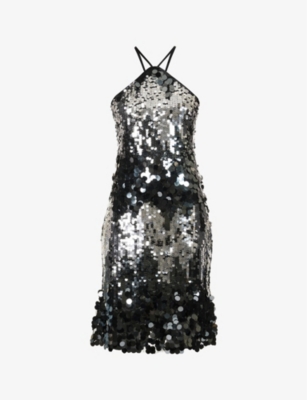 Amy Lynn Sequin-embellished Halterneck Woven In Black