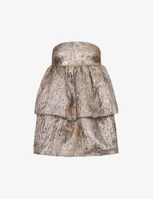 AMY LYNN: Sara tiered-hem metallic-jacquard woven mini dress