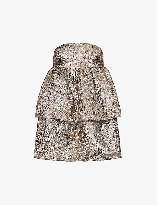 AMY LYNN: Sara tiered-hem metallic-jacquard woven mini dress