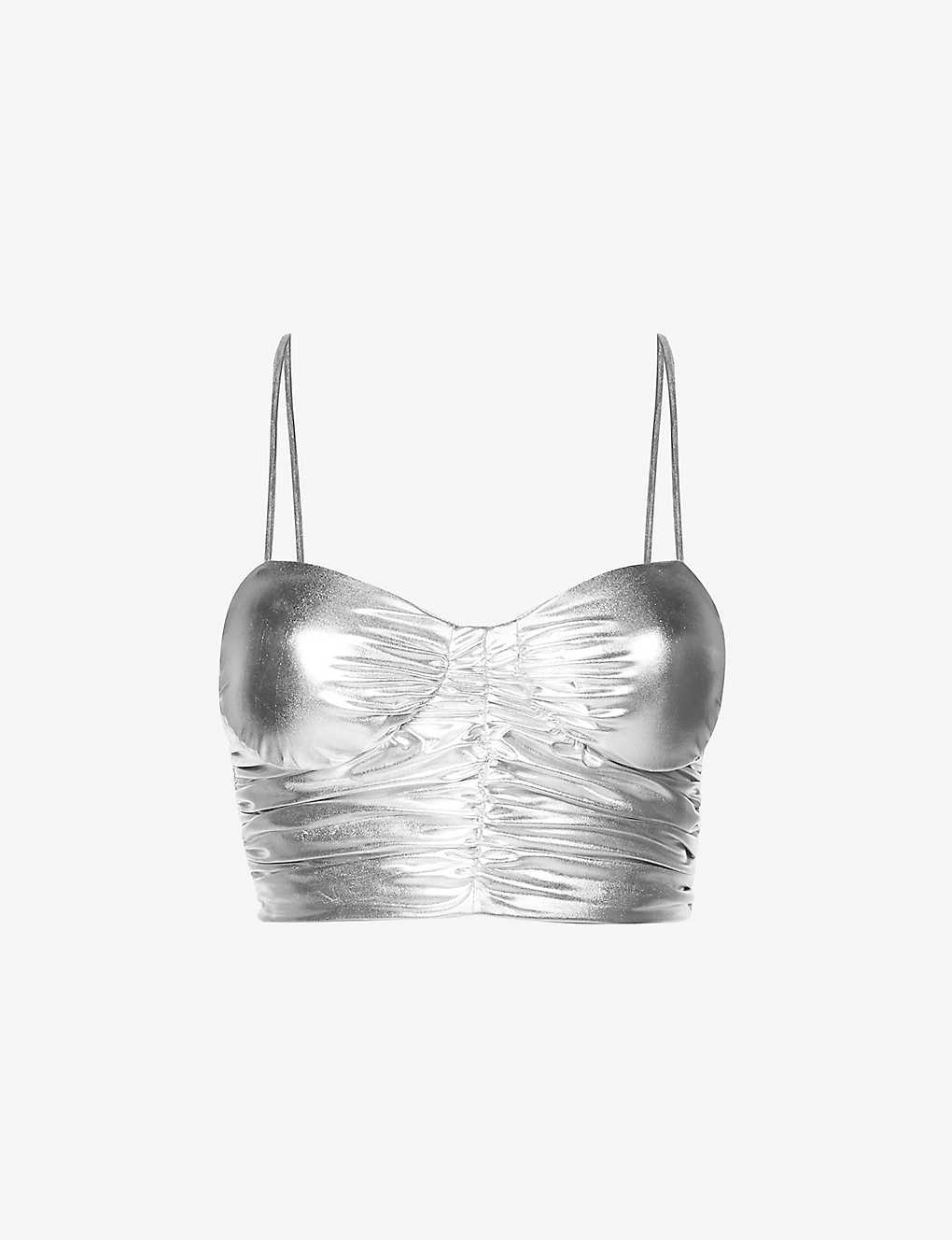 Shop Amy Lynn Women's Silver Metallic-finish Ruched Stretch-woven Top