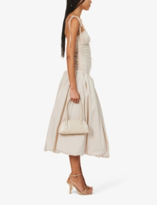 Shop Amy Lynn Women's Milk Alexa Puffed-hem Stretch-woven Midi Dress In Cream