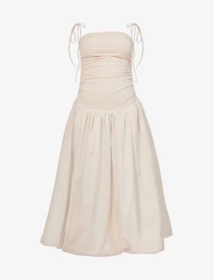 Amy Lynn Womens Milk Alexa Puffed-hem Stretch-woven Midi Dress In White