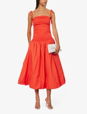 Shop Amy Lynn Women's Orange Alexa Puffed-hem Stretch-woven Midi Dress