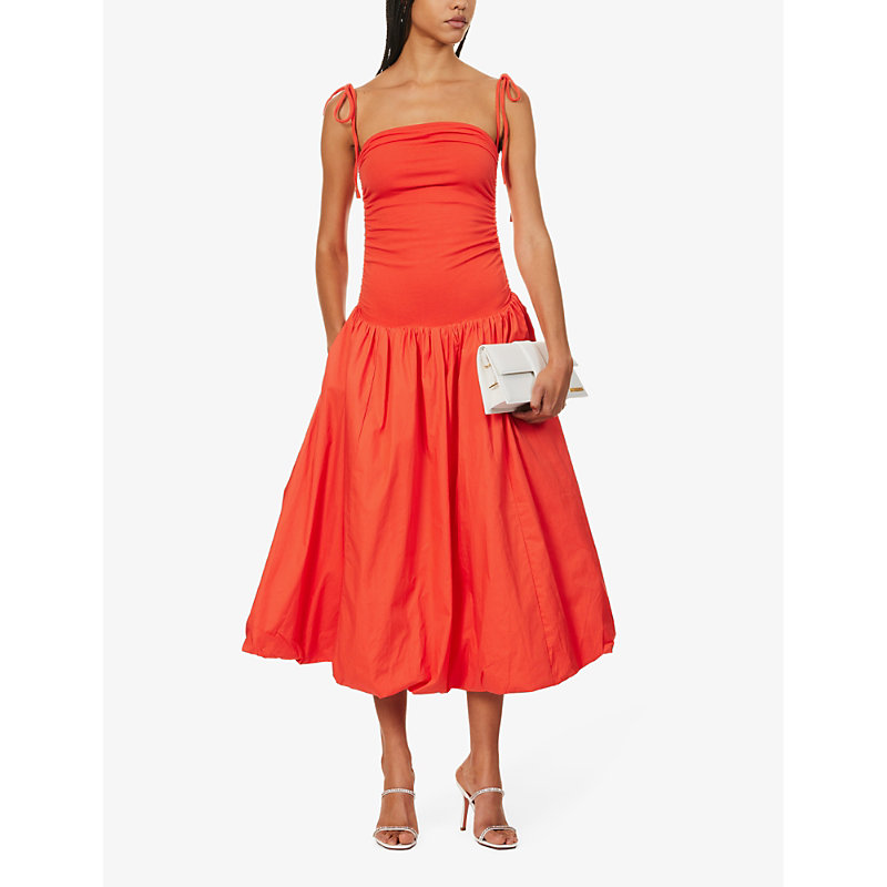 Shop Amy Lynn Women's Orange Alexa Puffed-hem Stretch-woven Midi Dress