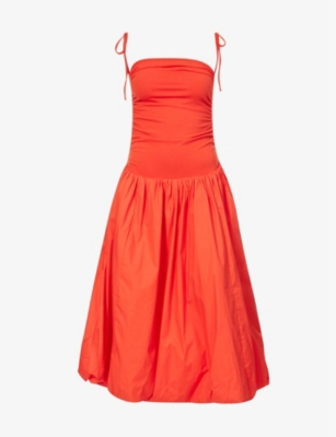 Amy Lynn Womens Orange Alexa Puffed-hem Stretch-woven Midi Dress In Red