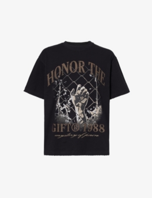 HONOR THE GIFT HONOR THE GIFT MEN'S BLACK MYSTERY OF PAIN GRAPHIC-PRINT REGULAR-FIT COTTON-JERSEY T-SHIRT