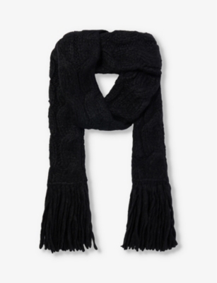 Gabriela Hearst Womens Black Serena Fringed-trim Cashmere Knitted Scarf