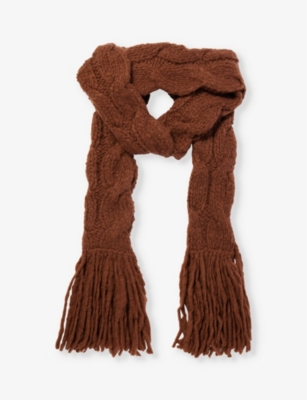 Gabriela Hearst Womens Cognac Serena Fringed-trim Cashmere Knitted Scarf