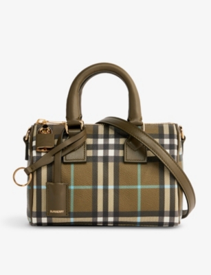 BURBERRY: London bag in canvas with check pattern - Olive