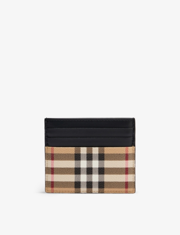 Sandon check-print faux-leather card holder