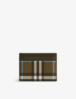 BURBERRY BURBERRY OLIVE GREEN SANDON CHECK-PRINT FAUX-LEATHER CARD HOLDER