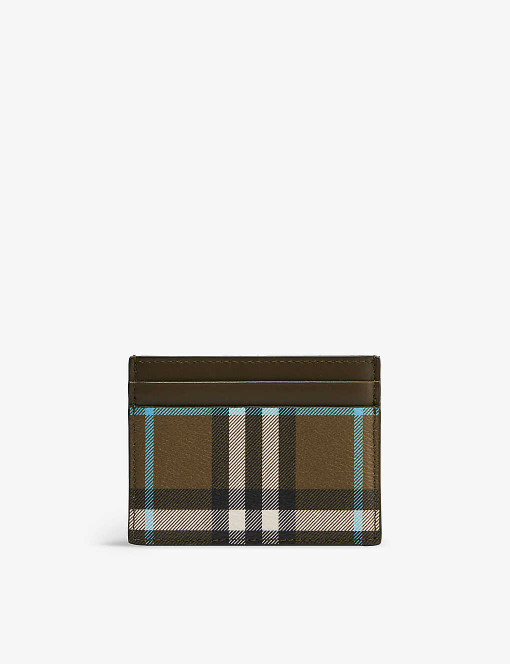 Shop Burberry Olive Green Sandon Check-print Faux-leather Card Holder