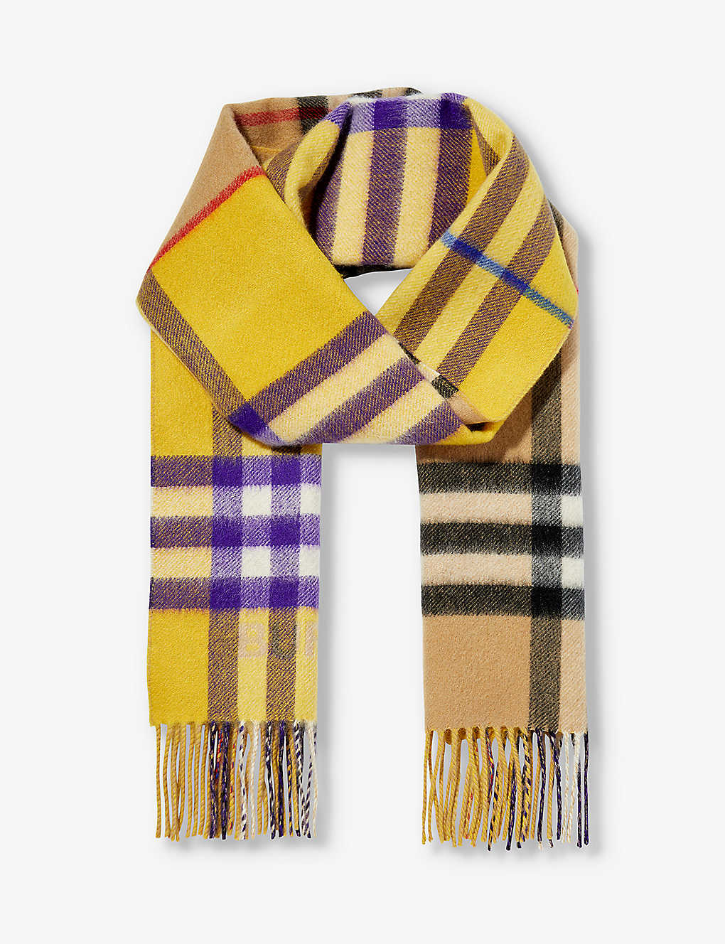 BURBERRY BURBERRY WOMEN'S ARCH BEIGE / PEAR GIANT CHECK TASSELLED-TRIM CASHMERE SCARF