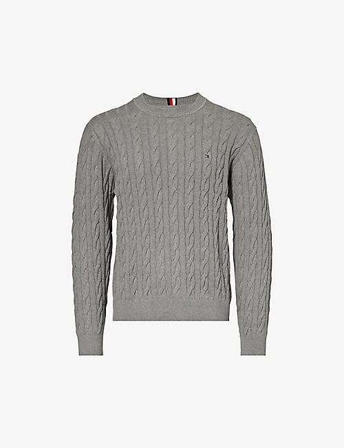 TOMMY HILFIGER: Logo-embroidered cable-knit cotton jumper