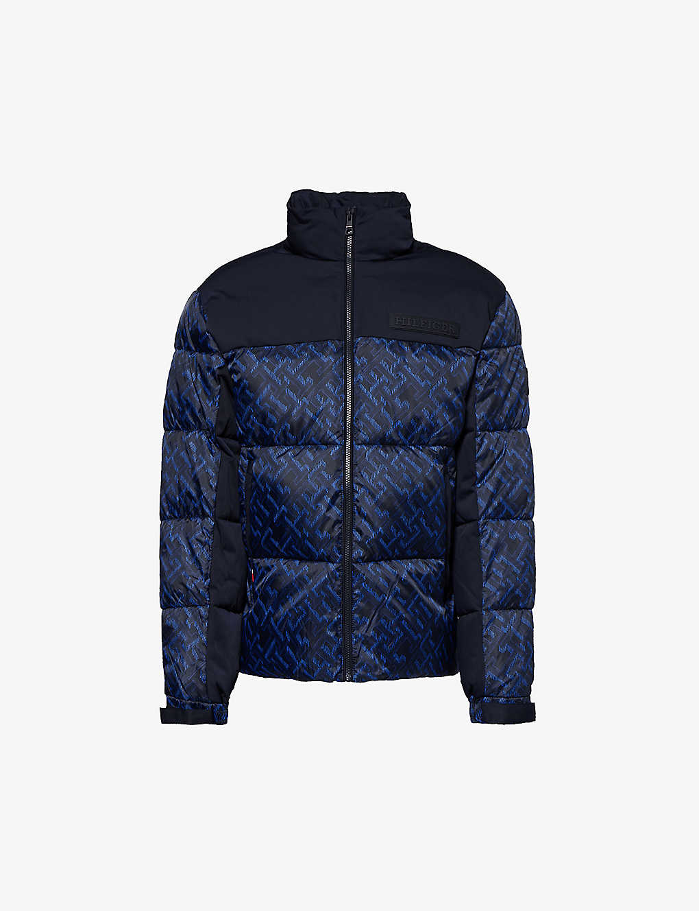 Shop Tommy Hilfiger Mens Monogram Allover Navy Brand-patterned Quilted Regular-fit Shell Jacket