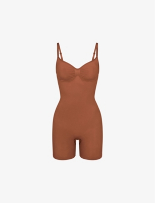 Skims Womens Bronze Seamless Sculpt Fitted Stretch-woven Playsuit In Brown