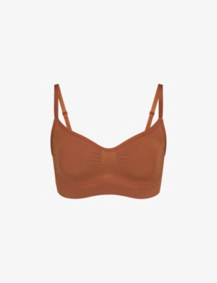 Skims Seamless Sculpt Ruched Stretch-woven Bralette In Bronze