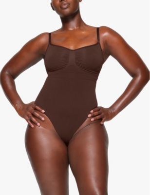 Shop Skims Women's Espresso Seamless Sculpt High-rise Stretch-woven Thong