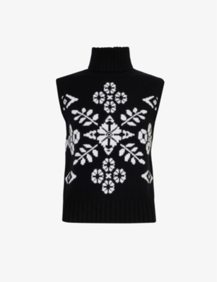 Max Mara Vivy Jacquard-knit Wool And Cashmere-blend Turtleneck Vest In Black