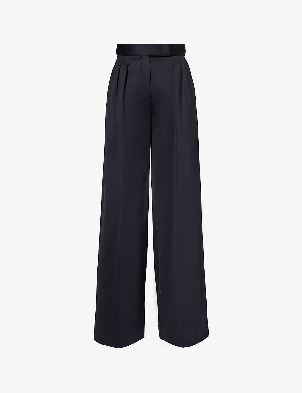 Shop Max Mara Womens Black Zinnia Wide-leg Woven Trousers