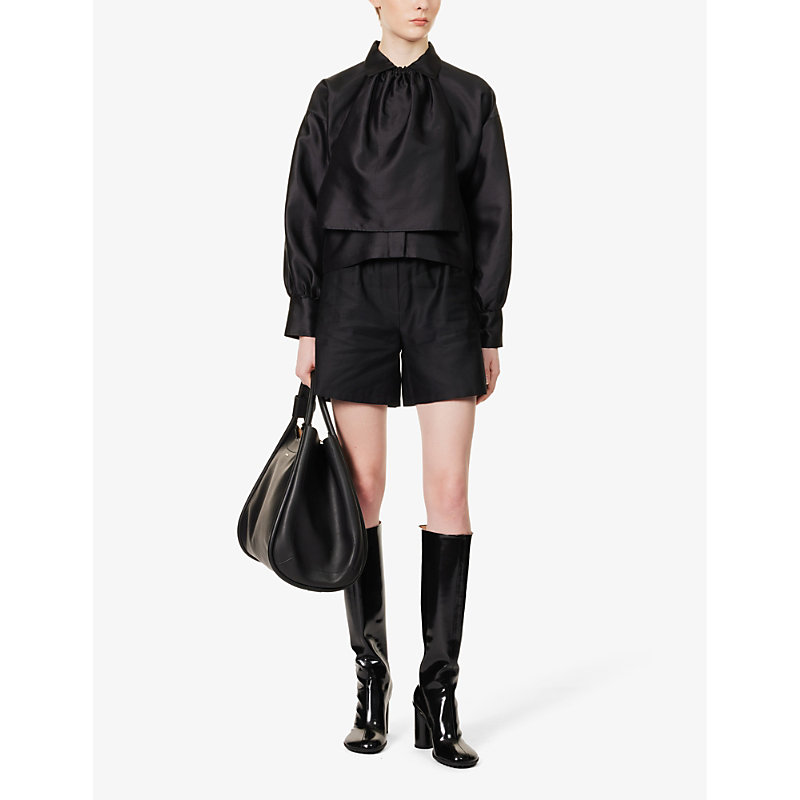 Shop Max Mara Callas Ruched Silk And Cotton-blend Shirt In Black