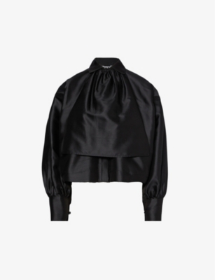 Max Mara Silk And Cotton Shirt With Jabot In Black