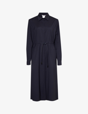 MAX MARA MAX MARA WOMEN'S ULTRAMARINE MONIA DRAWSTRING-WAIST WOOL MIDI DRESS