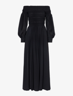 Shop Max Mara Women's Black Manu Shirred-panel Wool Maxi Dress