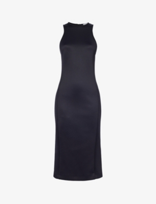 Shop Max Mara Vetta Split-hem Woven Midi Dress In Black