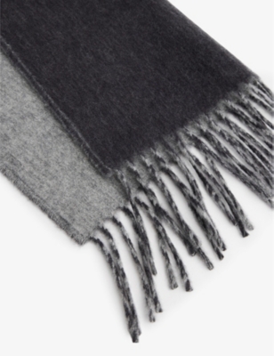 Johnstons Mens Charcoal Grey Fringe-edged Reversible Cashmere Scarf In Charcoal Grey