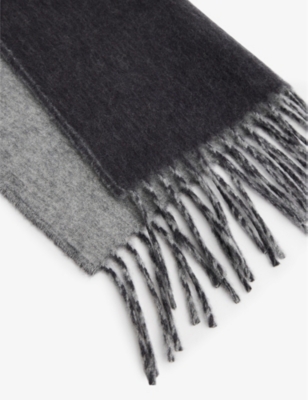 Shop Johnstons Mens Charcoal Grey Fringe-edged Reversible Cashmere Scarf