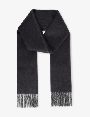 Johnstons Mens Charcoal Grey Fringe-edged Reversible Cashmere Scarf