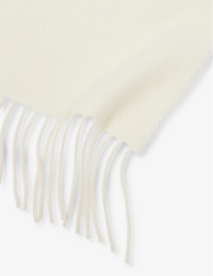 Johnstons Mens White Knitted-texture Fringed-trim Cashmere Scarf In White