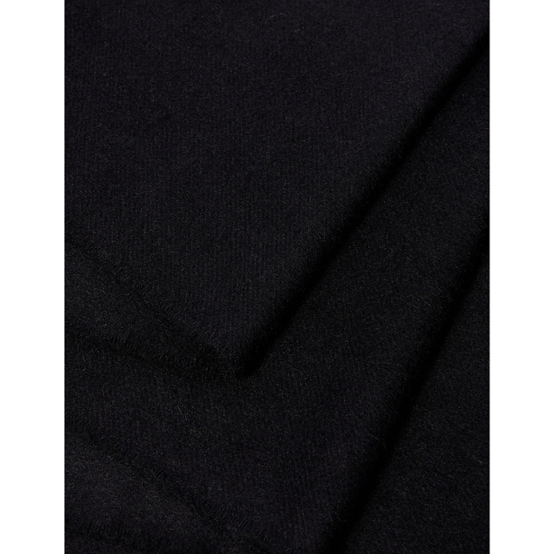 Shop Johnstons Mens Black Fringe-trim Brushed Cashmere Scarf