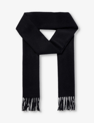 Johnstons Mens Black Fringe-trim Brushed Cashmere Scarf