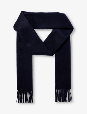 Johnstons Mens Dark Navy Fringed-trim Cashmere Scarf